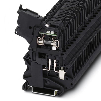 Phoenix Contact Fuse Terminal Block; UT 4-HESILED 24 (5X20); 6.3A; 600V; #26 - #10; Glass; 12V AC/DC ... 30V AC/DC; Screw Connection; Black